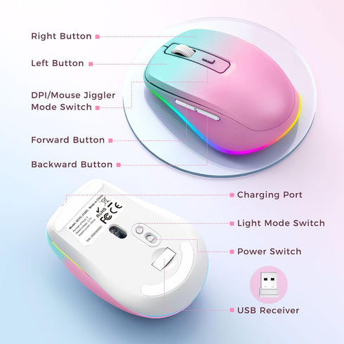 Wireless Mouse Jiggler, Rechargeable Moving Mouse with Undetectable Random Movement, Gradient Pink