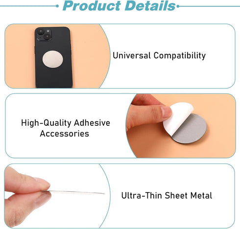 40Pcs Phone Metal Plates, Round Mobile Phone Metal Plate Made of Iron, Adhesive Cell Phone Case Back Magnet Stickers