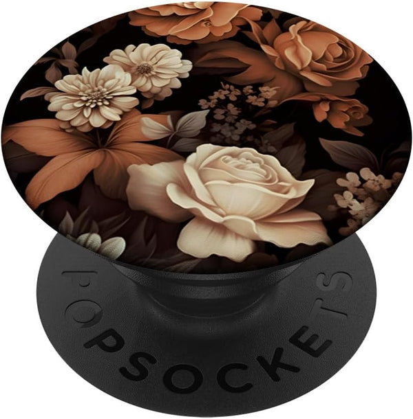 Vintage Brown Dark Flower Pattern PopSockets Standard PopGrip