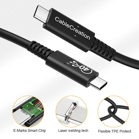 CableCreation USB 4 Cable, 2.6FT, 40Gbps, 100W, 8K 30Hz/Dual 4K 60Hz, USB-IF Certified, Compatible with USB-C Devices.