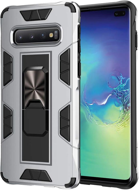 Samsung Galaxy S10 Plus Case, Military Grade Heavy Duty Shockproof Armor Cover with Built-in Kickstand (Silver)