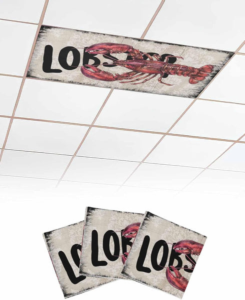 Velvessentia Fluorescent Light Covers for Ceiling Lights 3 Pack, Lobster Nautical Magnetic Classroom