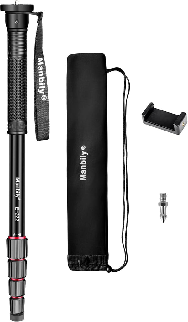 Manbily 65-Inch Camera Monopod, 5 Sections Aluminum Travel Monopod for Canon Nikon Sony DSLR Cameras, Video Camcorder,