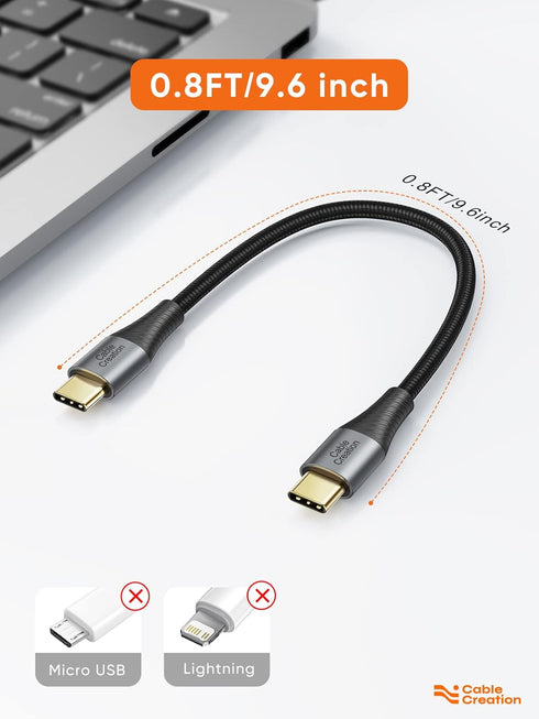 CableCreation Short USB C to USB C Cable 60W, USB C Charger Cable 0.8FT, Double-Braided Exterior Compatible with iPhone 15, Galaxy S23 Ultra S22 S21 S20 Note 20, MacBook, iPad Mini 6, iPad Pro