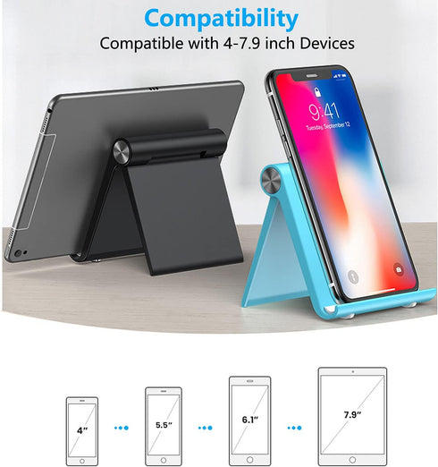 Adjustable Cell Phone Stand Holder - Foldable Desktop Phone Cradle Dock for iPhone, iPad, Tablet 4 to 7.9 Inch