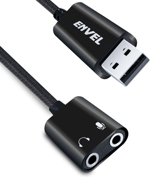 ENVEL USB to 3.5mm Audio Adapter - External Stereo Sound Card with Dual TRS 3-Pole Jack for PS4/PS5/PC