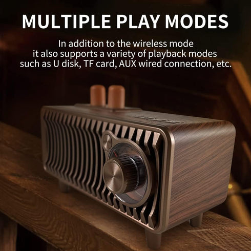 Retro Bluetooth Speaker, Vintage Radio Walnut Wood Rotary FM Radio, 20W Dual Speakers Stereo, U Disk/TF Card/Aux Music