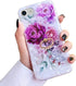 iPhone SE Case 2022/2020 by Qokey, for iPhone 7/8, Flower Cute Design with 360 Degree Rotating Ring (Purple Red)