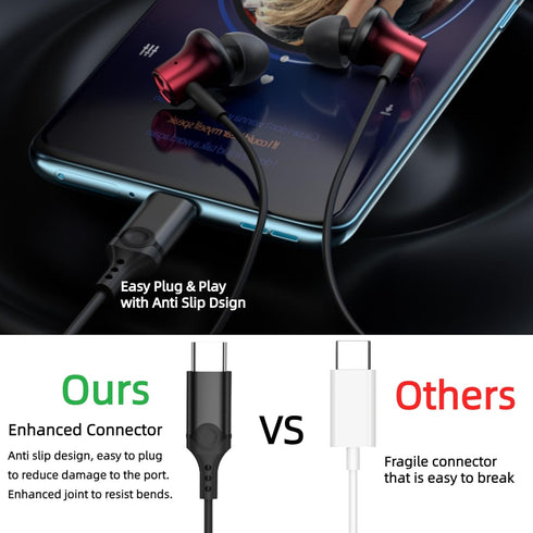 USB C Headphone for iPhone 15 Pro Max, Samsung S24 Plus, Galaxy Z Flip, Type C Earphone, Noise Canceling Bass Wired
