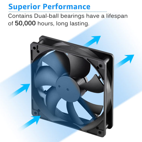 GDSTIME Dual Ball Bearings Cooling Exhaust Fan, 120mm x 120mm x 25mm, 5 inch 12v Brushless