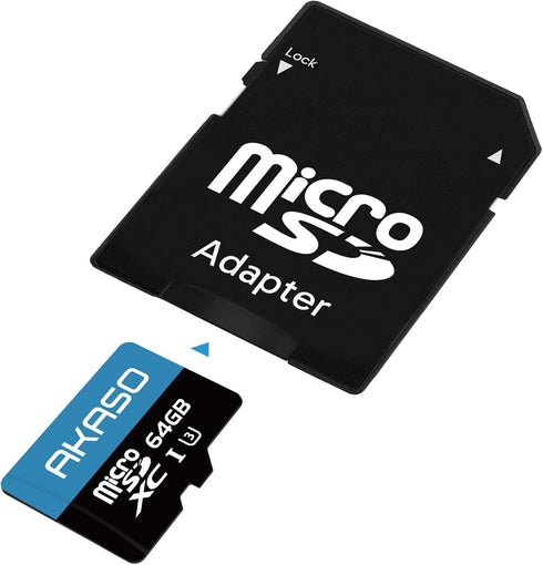 AKASO 64GB microSDXC U3 Memory Card - Up to 100MB/s, UHS-I C10, U3, Full HD, 4K UHD, MicroSD Card