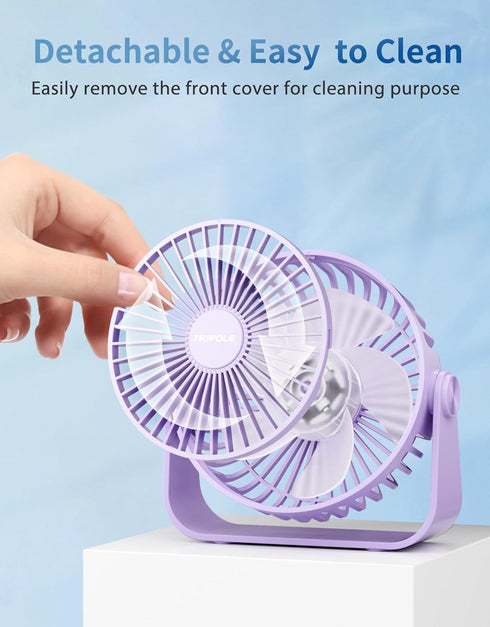 TriPole USB Desk Fan, 4.5 Inches Portable Mini Fan with 3 Speeds and 360° Head Rotation for Home Office