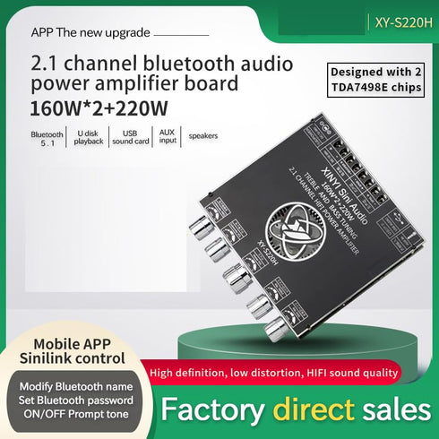 S220H 2.1 Channel Bluetooth 5.0 Subwoofer Power Amplifier Board, 12V-36V Audio Power Amplifier Module