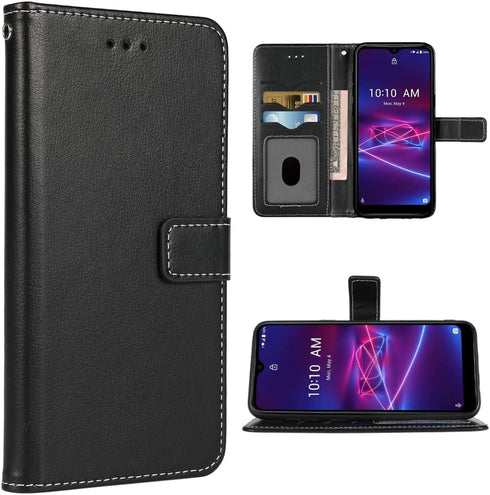 Compatible Coolpad Legacy Brisa Wallet Case, Leather Flip Cover with Wrist Strap, Card Holder for CP3706AS