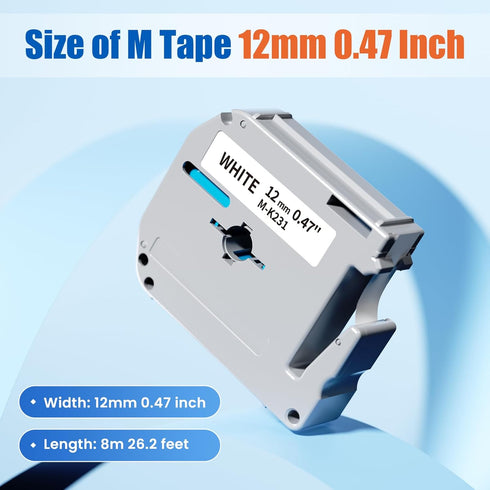 PTM95 Label Tape Replacement for Brother M Tape 12mm 0.47 P Touch M-K231 M-K131 MK431 MK531 MK631 MK731 Compatible with