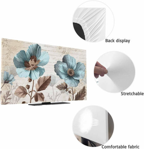 Yukro 85 Inch, 74"x42" Rustic Blue Indoor TV Dust Cover, Broccoli Flower Leaf Farmhouse Vintage Brown Elastic TV