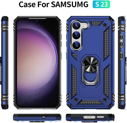 Samsung Galaxy S23 Case (Blue) - Military Grade 16ft Drop Tested with HD Screen Protector, Ring Shockproof Case