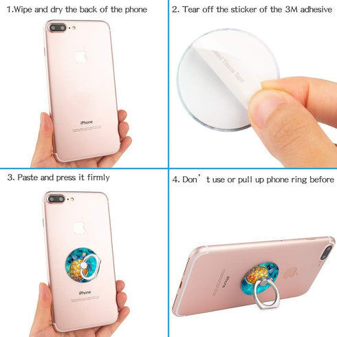 4-Pack Phone Ring Holder 360 Rotation Finger Stand Grip Kickstand for Smartphones and Tablets (Turtle)