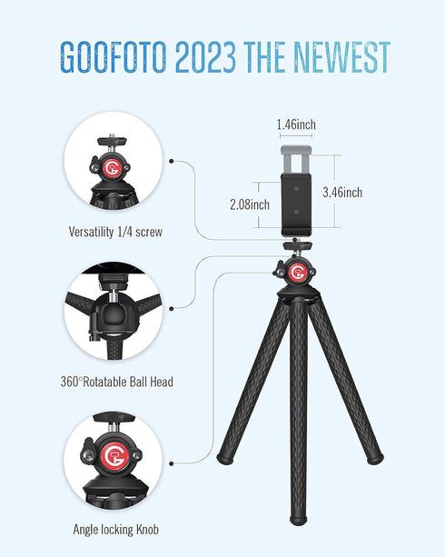 GooFoto 7 Phone Tripod, Flexible Tripod for iPhone, Android Cell Phone and Camera, Portable Small Tripod with Aluminum