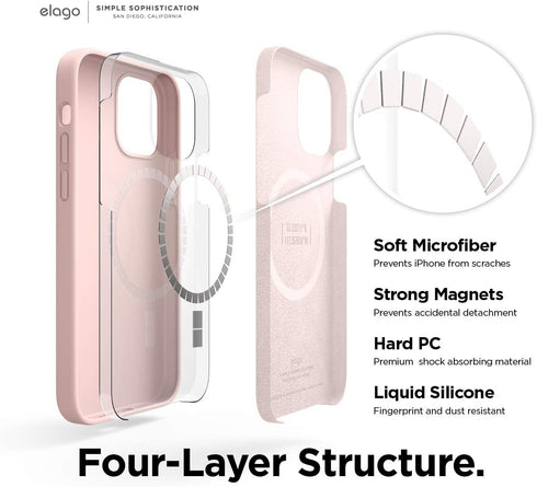 elago Magnetic Silicone Case for iPhone 12/12 Pro, Lovely Pink, Built-in Magnets, Compatible with MagSafe Accessories