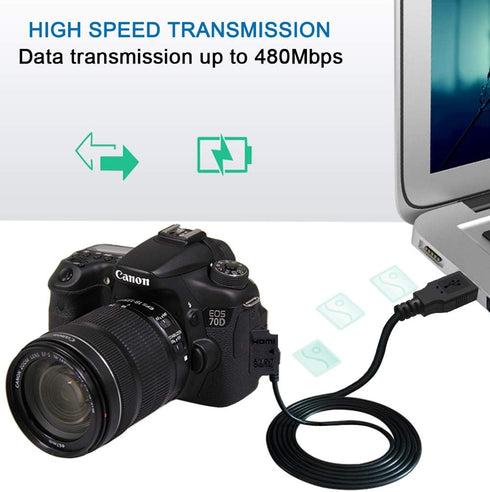 6FT Mini USB Data Transfer Cable for Canon PowerShot/Rebel/EOS/DSLR/ELPH, Sony/Nikon UC-E4 Cameras & Camcorders.