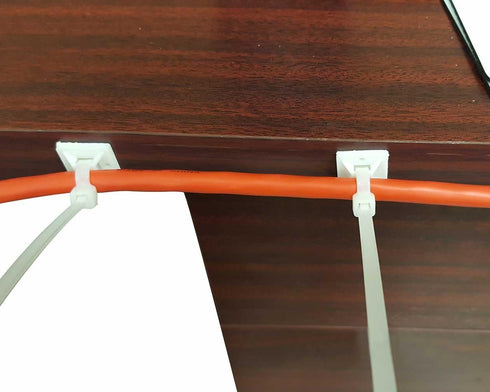 Premium Grade Strength Cable Tie Mounts (25mm x 25mm) Self ADHESIVE Clips Wire Tie Base - 100 Clear/White