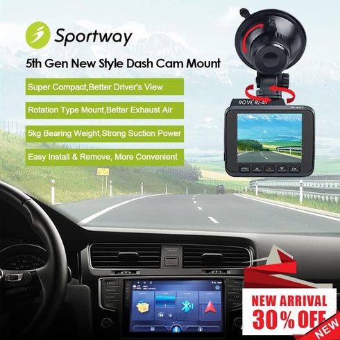 S503 Suction Cup Dash Cam Mount Holder (5th Gen) with 3pcs 360 Rotating Joints for Rove Nexar Z-Edge Kingslim iiwey NIUTA and Most Other Car Dash Cameras