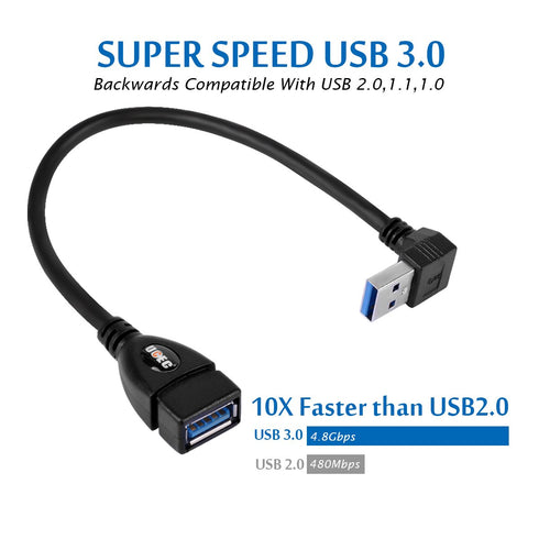 UCEC USB 3.0 Extension Cable, Male to Female 90 Degree Short Extension Cord, 6 Inch, 2 Pack (Black)