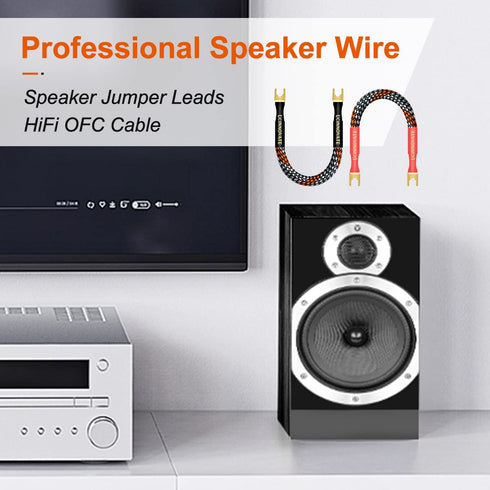 UCINNOVATE 4 x HiFi OFC Speaker Jumper Cable with Spade, 21cm Bi-Wire Speaker Jumper Plates, 11AWG Cable Bridge