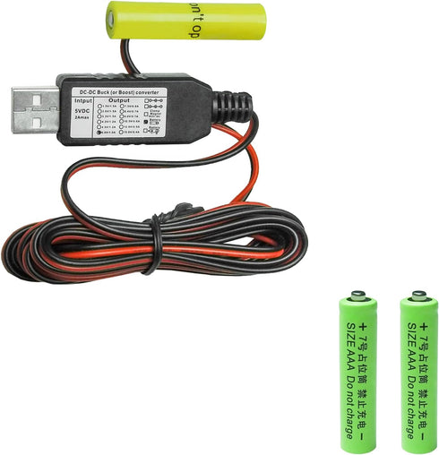 USB Power Converter DC Buck Boost Battery Eliminator for 1 to 4pcs 1.5V 3V 4.5V 6V AA AAA Connect Multi for LED Light,
