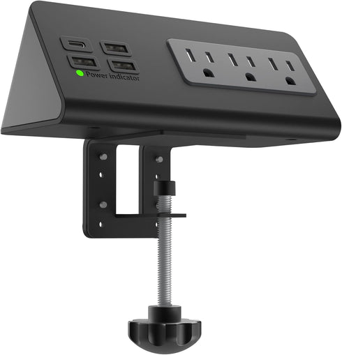 Nightstand Edge Mount Power Strip with USB-C Ports, 3 AC Outlets & 4 Fast Charging USB Ports for Home Office