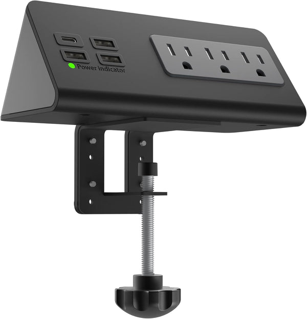 Nightstand Edge Mount Power Strip with USB-C Ports, 3 AC Outlets & 4 Fast Charging USB Ports for Home Office