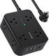 Extension Cord 10 FT - Flat Plug Power Strip Surge Protector with 8 Outlets and 4 USB Ports, Indoor Home Office