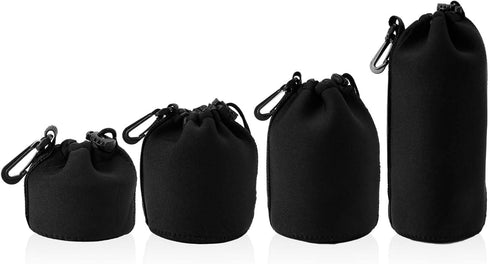 4pcs Camera Lens Bag - 4 Sizes Drawstring Lens Pouch with Thick Protective Neoprene for Canon, Nikon, Sony
