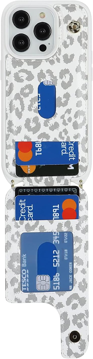 iPhone 15 Pro Max Case with Card Holder for Women, Phone Case with Strap, Crossbody Lanyard, Ring Stand, Cute Wallet