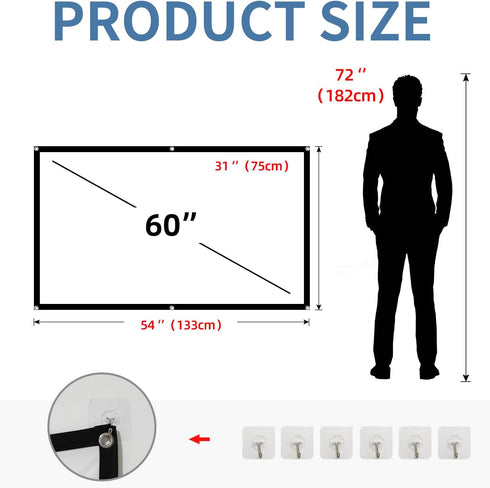 HUANYINGBJB 4K 16:9 (60 inches) Projector Screen, HD Rear Front Projector Screen Foldable Projection Screen