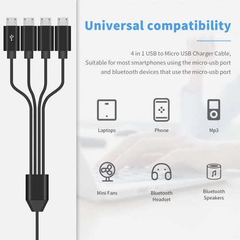 Duttek Micro USB Multi Charging Cable 1.5FT, Micro USB Splitter Cable, USB2.0 Type A Male to Four Micro USB Multi