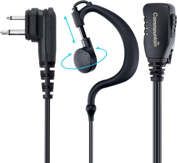 commountain CLS1410 Earpiece with PTT/Mic for Motorola Walkie Talkies, G Shape Headset, 2 Pin