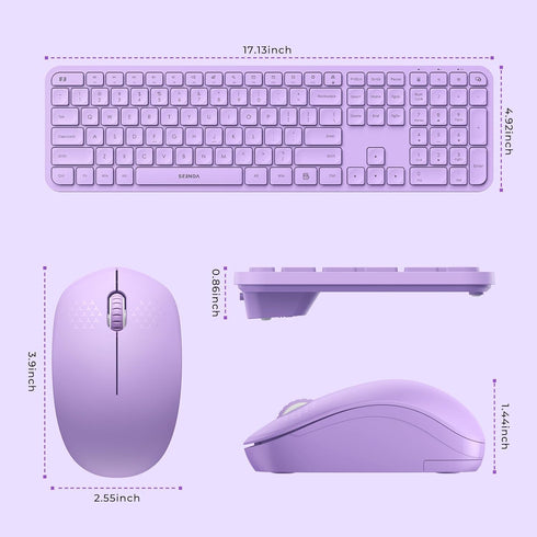 Seenda Purple Keyboard and Mouse Combo, Wireless Full Size 2.4GHz Silent USB Wireless Keyboard Mouse for Windows,