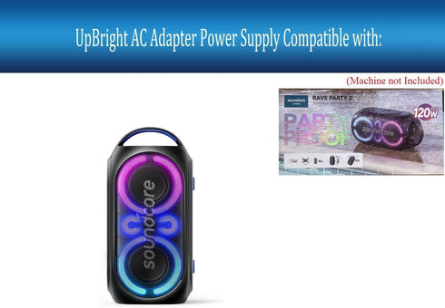 UpBright 12V AC/DC Adapter for Anker Soundcore Rave Party 2 A3399, 120W Power Supply Cord Charger for Portable Speaker