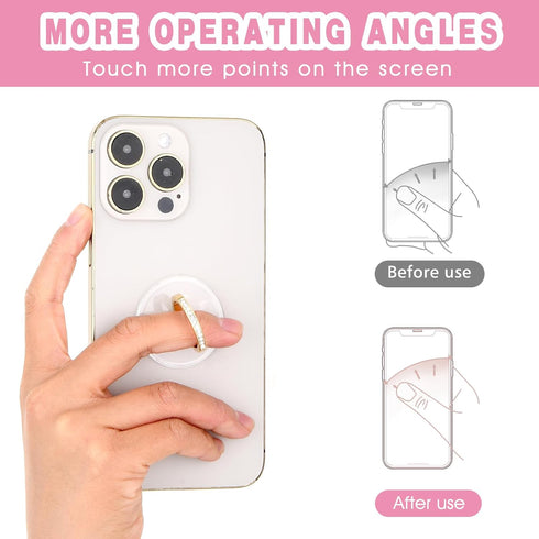 4 Pcs Diamond Cell Phone Ring Holder Stand, Transparent Finger Grip Clear Phone Ring Grip for Back of Phone Compatible