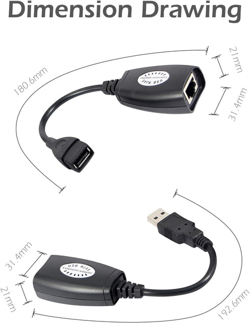 USB Extender Over RJ45, Ethernet Splitter to USB Extension Up to 50m, Compatible with Computers and Devices