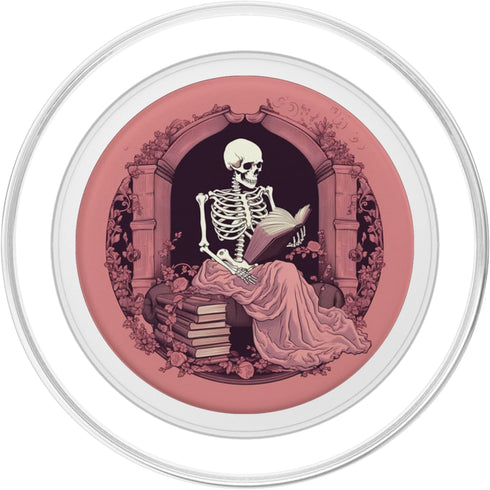 PopSockets PopGrip for MagSafe Librarian Skeleton Gothic Goth Book Reading Lover Pink