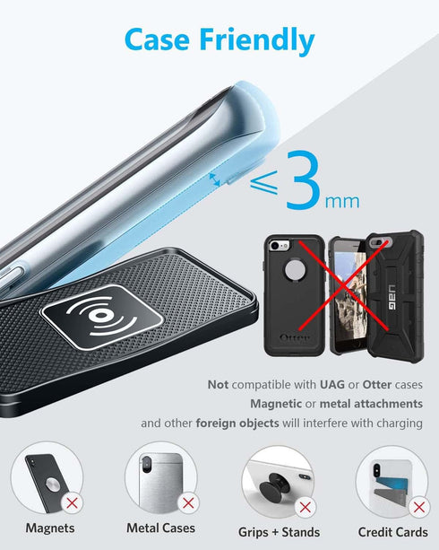 Wireless Phone Charger Qi Car Charging Pad, Fast 15W for iPhone 14, 13, 12, 11, Samsung Galaxy, and AirPods