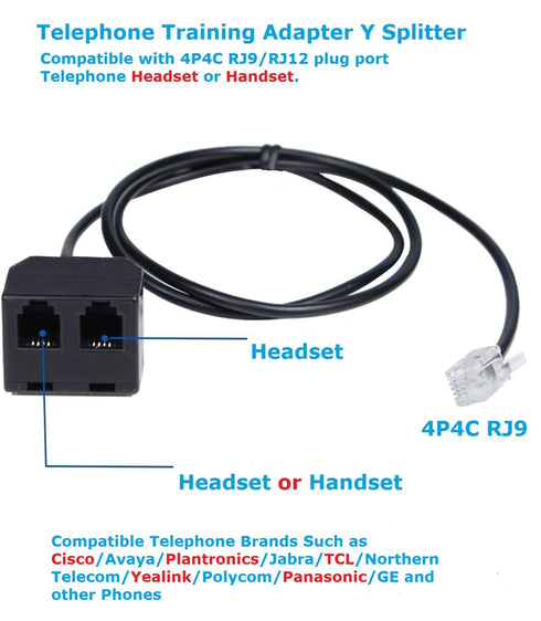 RJ9 Telephone Training Adapter Y Splitter for Headset or Handset, Compatible with Norstar, Nortel, Avaya, Mitel