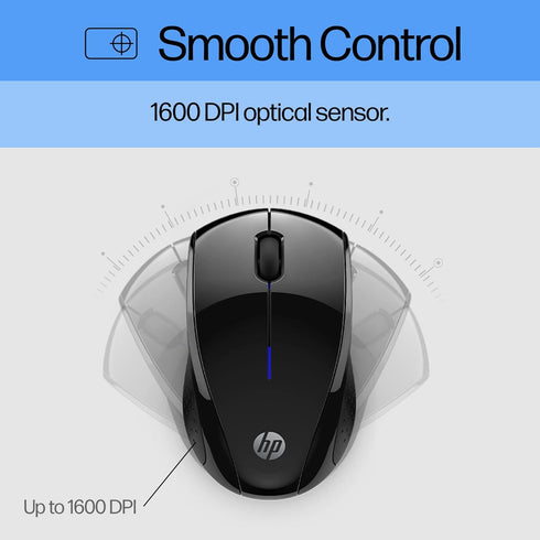 HP Wireless Mouse - Black, 15-Month Battery, 1600 DPI Sensor, Side Grips for PC/Laptop, Mac, Chromebook