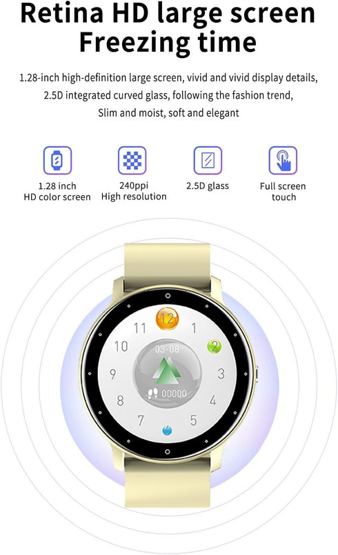 Smart Watch Men, Bluetooth Call, 1.32" HD Full Touch Screen, IP67 Waterproof, Yellow Stainless Steel Sport Watch