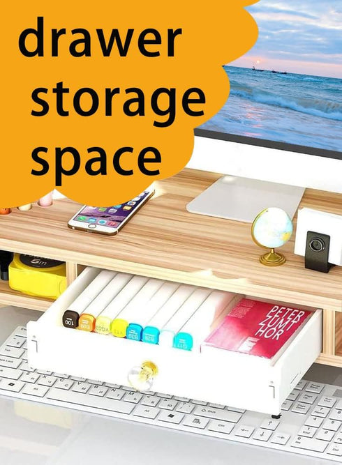 Triangle Monitor Riser, Cut Triangular Desktop Corner Stand with Drawers, Wooden Computer Stand for Office Organization