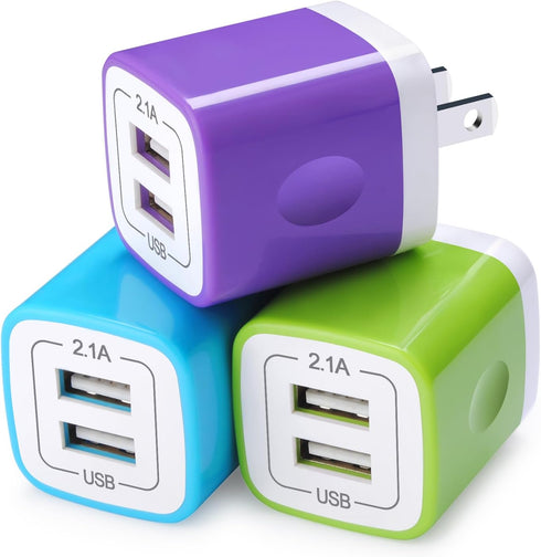 Charging Block, Wall Charger Sicodo 3-Pack Dual Port USB Home Travel Wall Charger Plug Compatible with iPhone 15, 14,