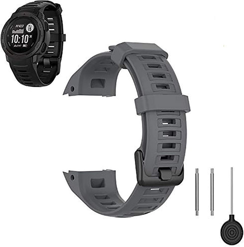 Replacement Silicone Wrist Band for Garmin Instinct 2/Instinct Tactical/Esports/Solar, Water Resistant Strap (Gray)